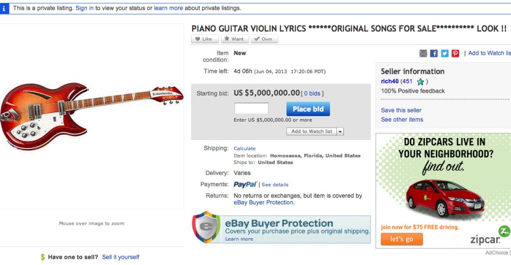 These Guys are Selling Their “Songwriting Ability” for $5 Million on eBay