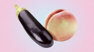 ein pfirsich und eine aubergine, die analsex symbolisieren