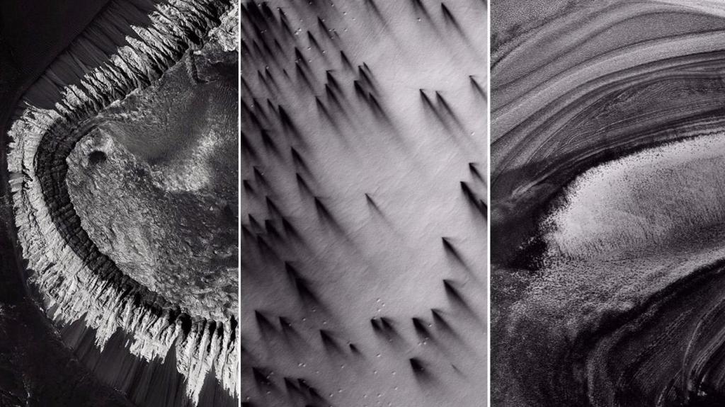 Un satélite tomó estas fotografías de Marte en blanco y negro