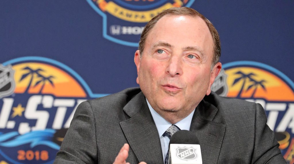 NHL commissioner Gary Bettman addressing reporters during All-Star weekend.