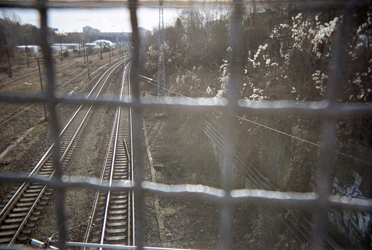 Schienen von der Straße aus fotografiert