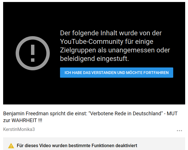 Warnhinweis vor einem YouTube-Video, das Motherboard gemeldet hatte