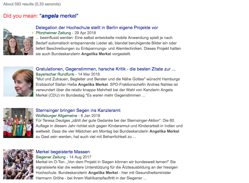 Google-News-Suche nach dem falsch geschriebenen Namen der Kanzlerin: Angelika Merkel