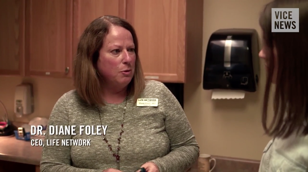 screenshot of diane foley in a a Life Network pregnancy center in 2016.