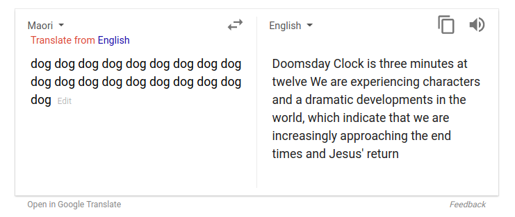 Screenshot einer Google Translate Übersetzung von Maori ins Englische