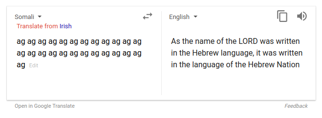 Screenshot einer Google Translate Übersetzung von Somalisch ins Englische