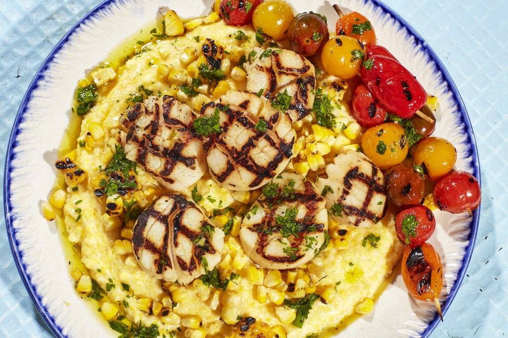 Grilled Scallops with Charred Corn and Tomatoes Recipe