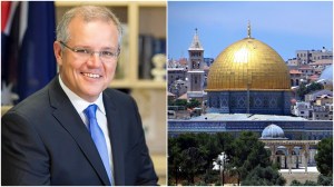 Perdana Menteri Australia Scott Morrison; sebelahnya kota Yerusalem