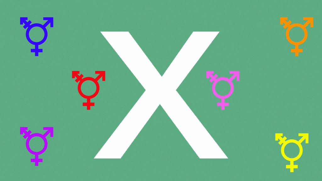 X surrounded by colorful gender equality signs