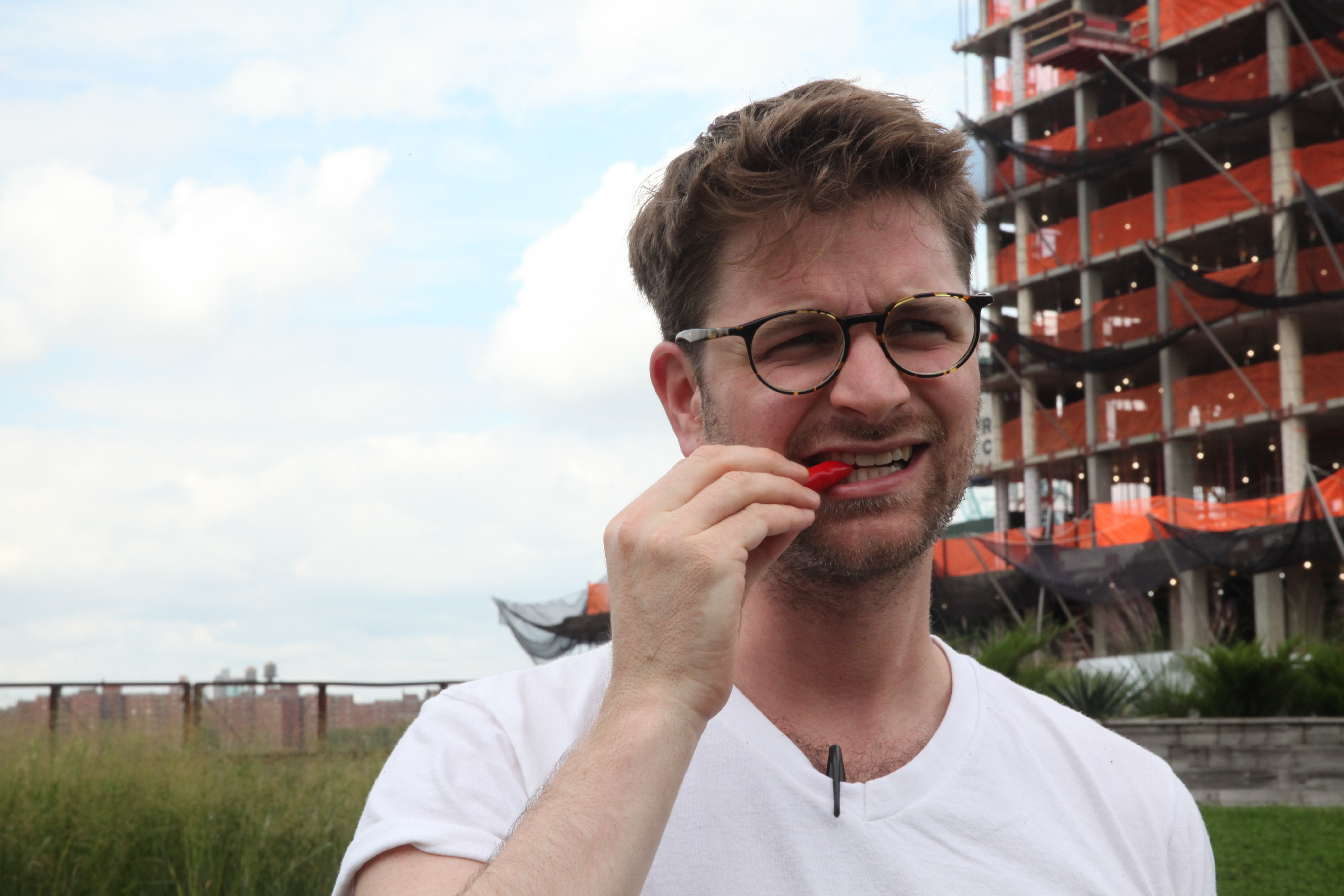 Nick Perkins testing a red jalapeno