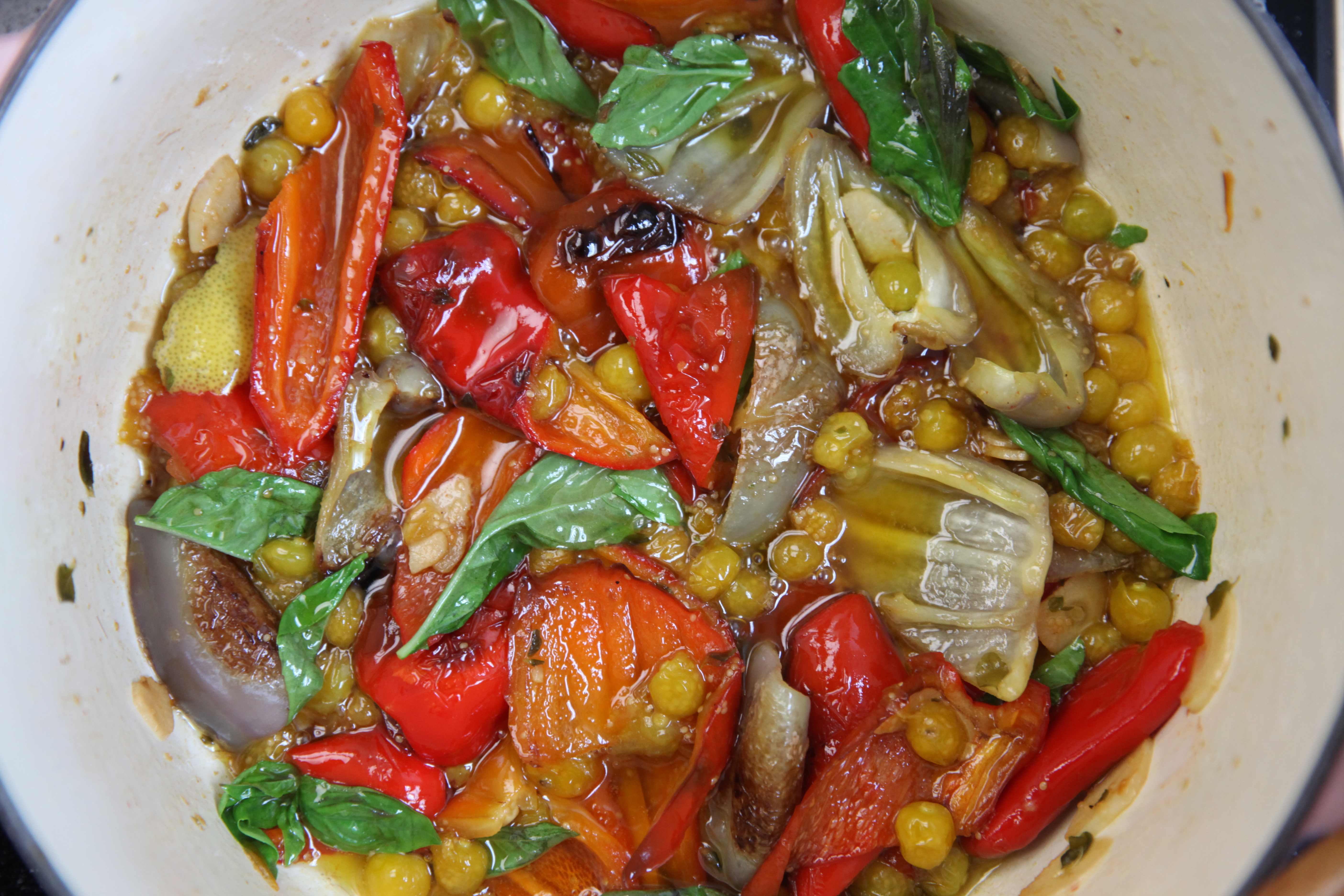 peppers and cherries marinating