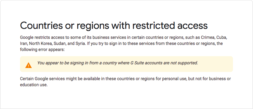 Google Suite Serbia ban