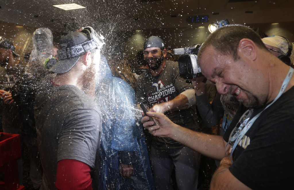 Boston Red Sox celebrate World Series berth over Houston Astros.