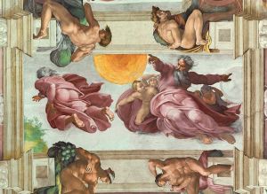 De schepping van de zon, de maan en de planten van Michelangelo