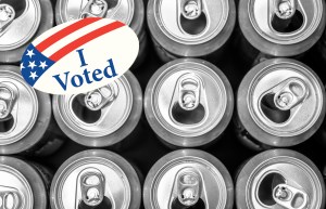 Beer cans with voting sticker