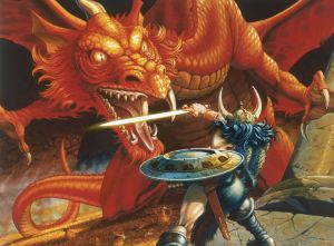 ​Dungeons and Dragons art of a warrior fighting a dragon.