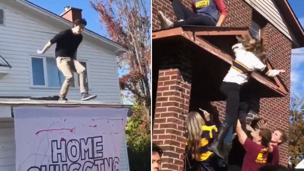 ​Images of university students jumping off of roofs at Western University.