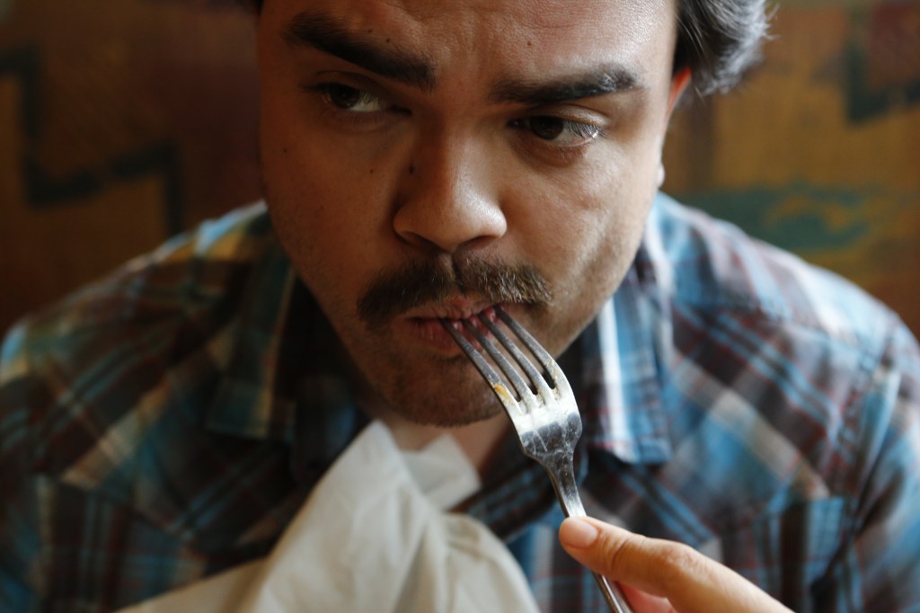 Author eating steak.