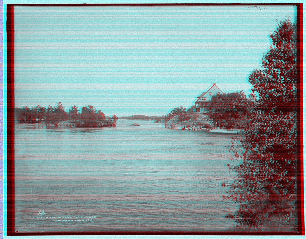 Glitched photo of a house on an island