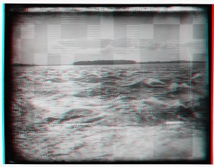 A glitched image of an ocean