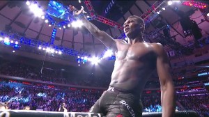 Israel Adesanya celebrates victory at UFC 230.