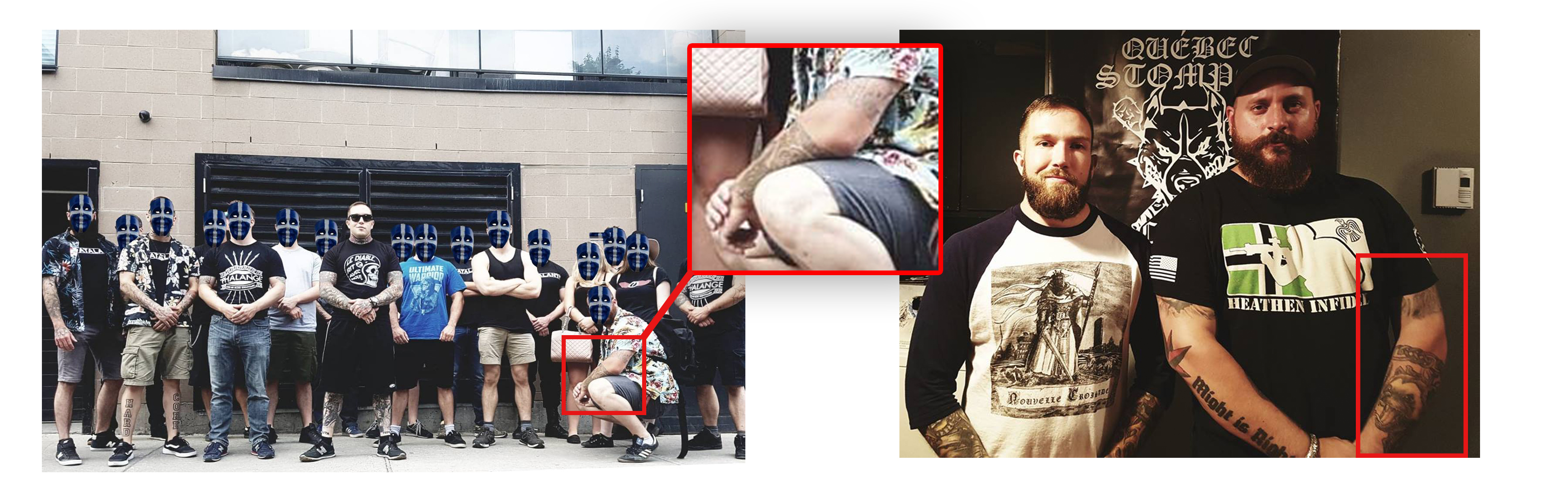 In the photo on the right, we see Nicolas Bergeron who participates in a posting activity of Atalante Quebec in Montreal, July 28, 2018. On the left, we notice that it is the same tattoo.