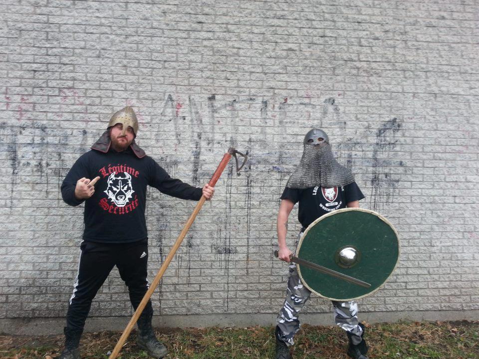 On a photo published on the Facebook page of the skinhead group Légitime Violence, Nicolas Bergeron, dressed in Viking, with a t-shirt of the