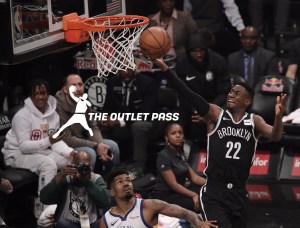 Caris LeVert soars to the rim for the Brooklyn Nets.