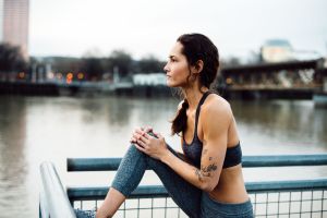 Woman stretching before a morning run