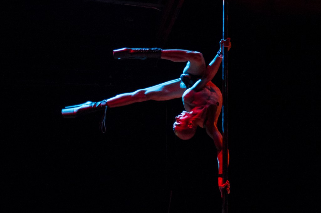 A stripper hanging off a pole