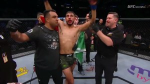 Yair Rodriguez celebrates win over Chan Sung Jung at UFC Fight Night.