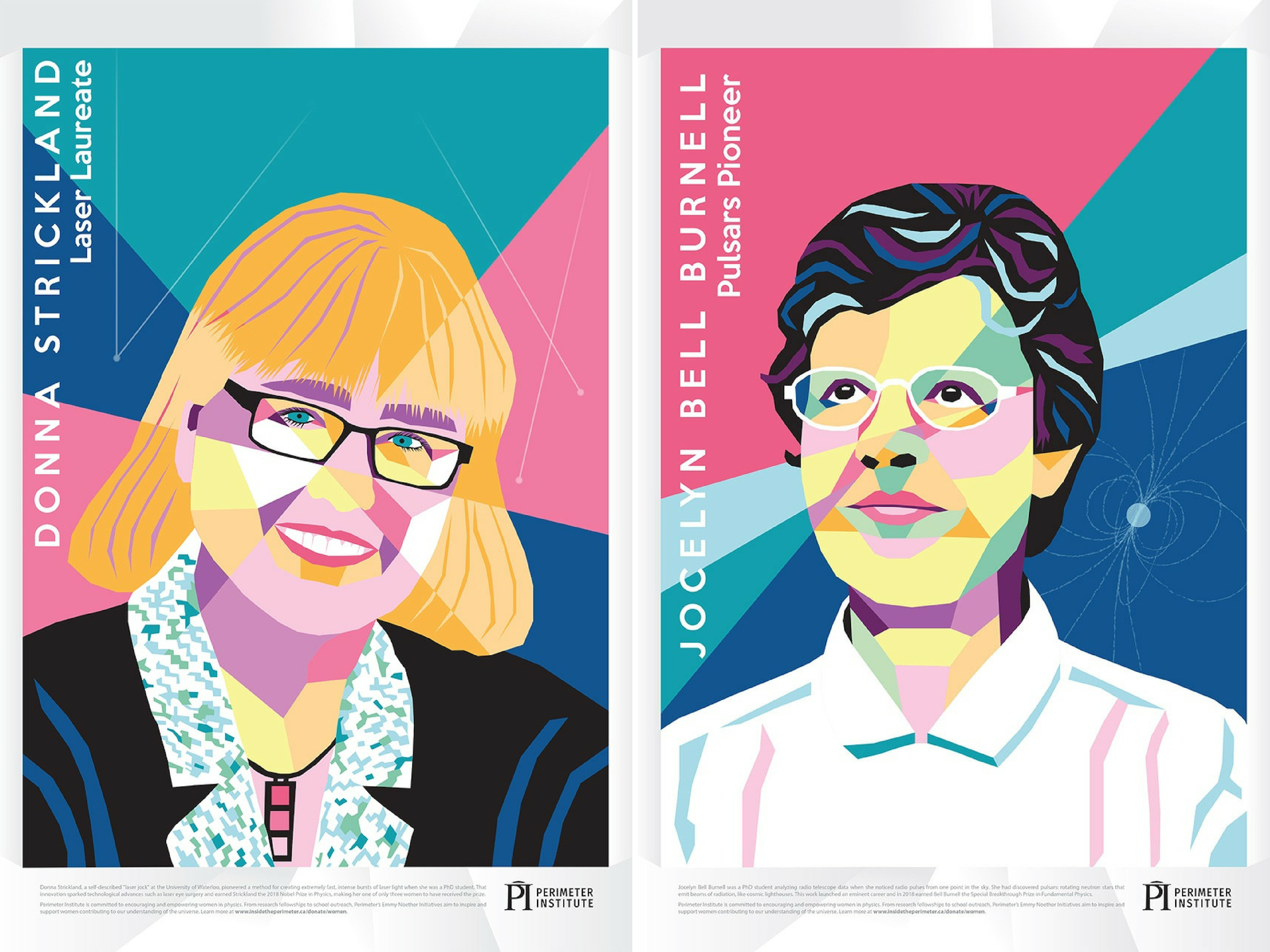 Donna Strickland, left, and Jocelyn Bell Burnell posters