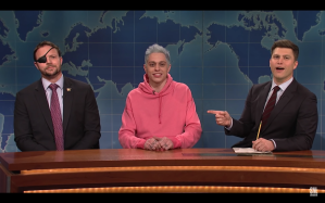 Lt. Com. Dan Crenshaw, Pete Davidson, and Colin Jost appear on the November 10 episode of SNL.