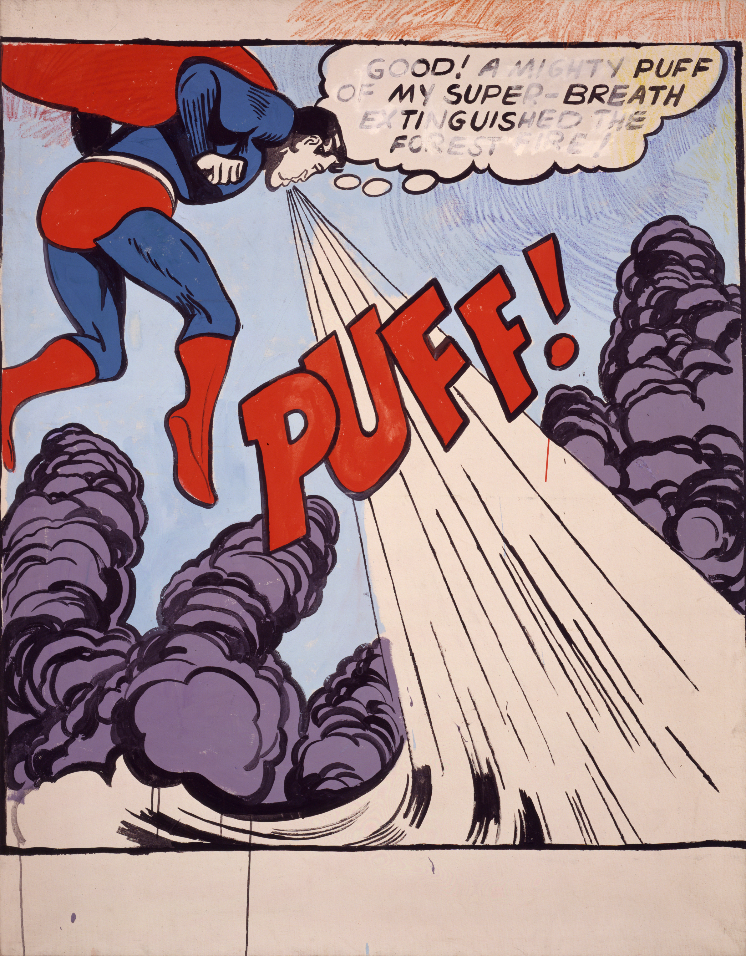 Andy Warhol (1928–1987), Superman, 1961. Casein and wax crayon on cotton, 67 x 52 in. (170.2 x 132.1 cm). Private collection. Courtesy of DC Comics. Superman © and ™ DC Comics. All rights reserved. © The Andy Warhol Foundation for the Visual Arts, Inc. / Artists Rights Society (ARS) New York