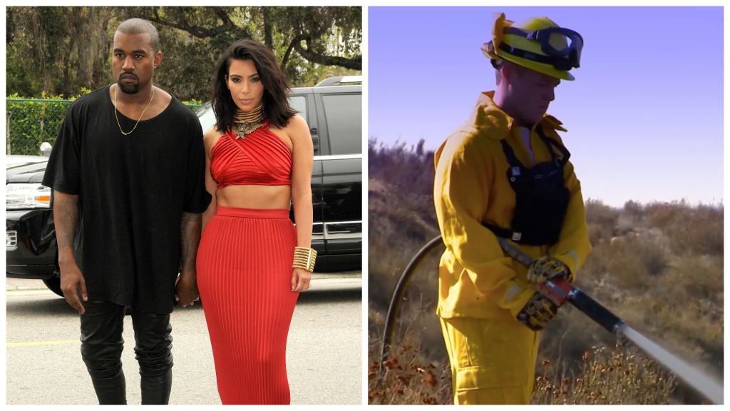 Kim Kardashian und Kanye West sowie ein privater Feuerwehrmann