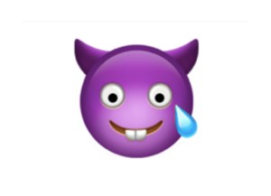 Anak Iblis nerdy nangis. Emoji bikinan sendiri pakai Emoji Builder