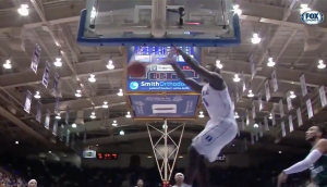 Zion Williamson at eye-level with the rim against Eastern Michigan.