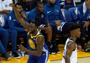 Draymond Green celebrates against the Minnesota Timberwolves.