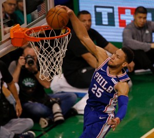 Ben Simmons of the Philadelphia 76ers dunks.