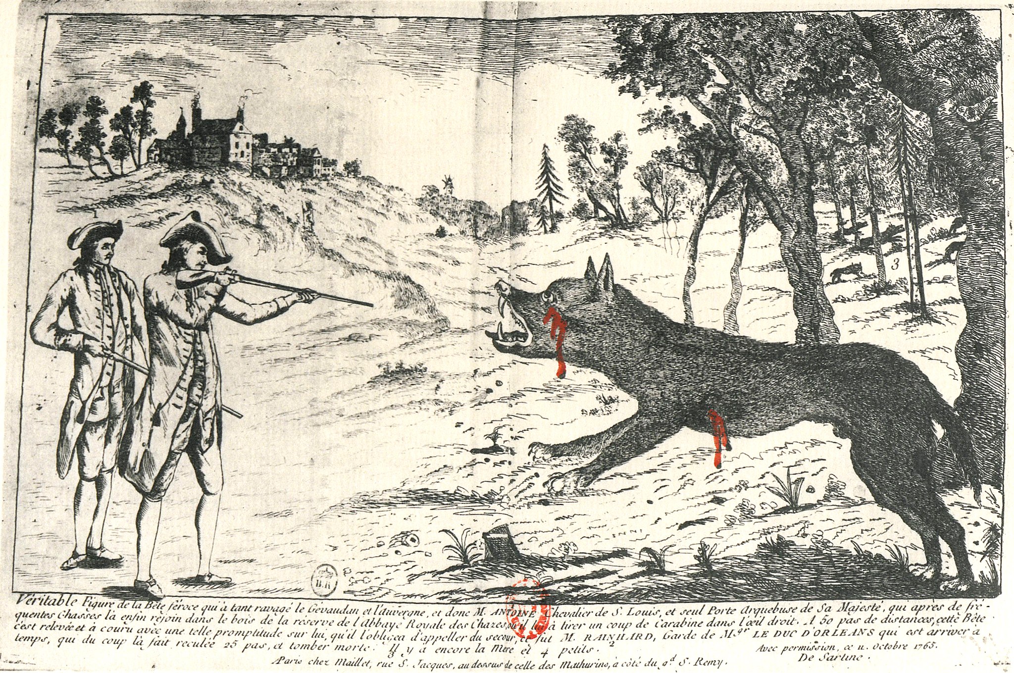 An illustration of the beast being shot