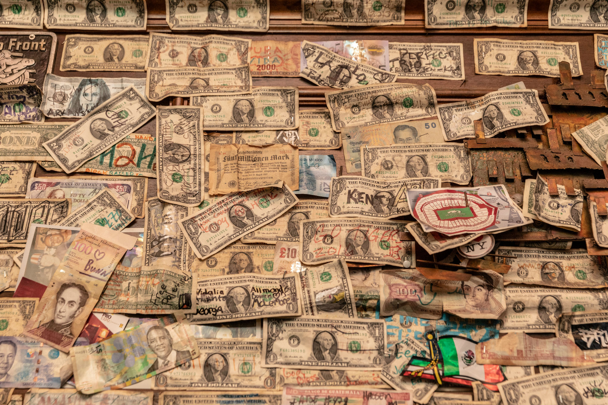 Dollar bills on walls at Elliott Street Pub