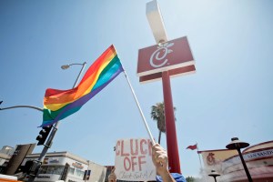 LGBT protest outside of California Chick Fil A