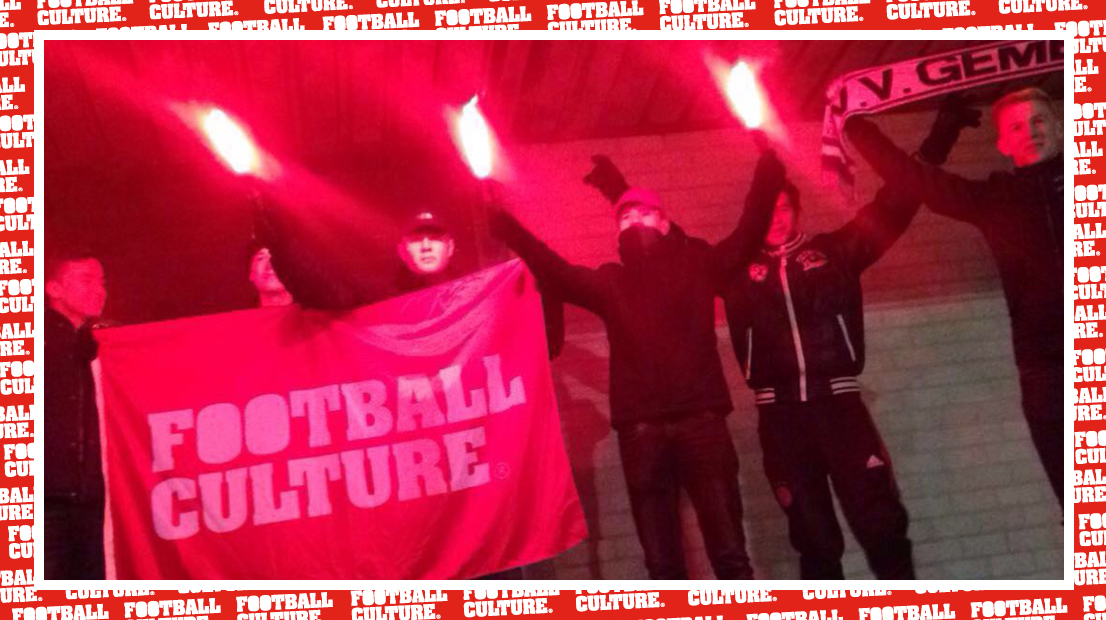 Pyro en een FC-vlag.