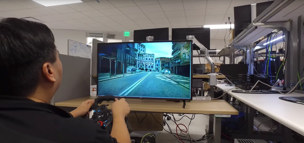 A Nvidia employee tries the interactive AI environment.