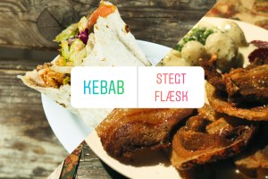 Illustration af kebab og stegt flæsk​