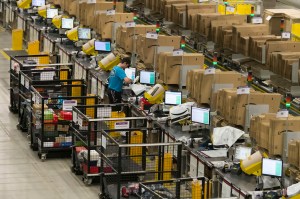 Amazon workers exit, pursued by bear repellent