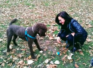 Francesca Sternfeld with poodle Leo in Central Park.