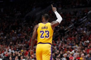 Los Angeles Lakers star LeBron James playing against the Portland Trail Blazers in October.