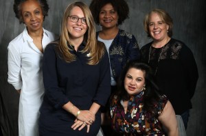 Nina Shaw, Rachel L. Tuchman, Fatima Goss Graves, Robbie Kaplan and Christy Haubegger pose for a portrait at 'Time's Up' during the 2018 Tribeca Film Festival.