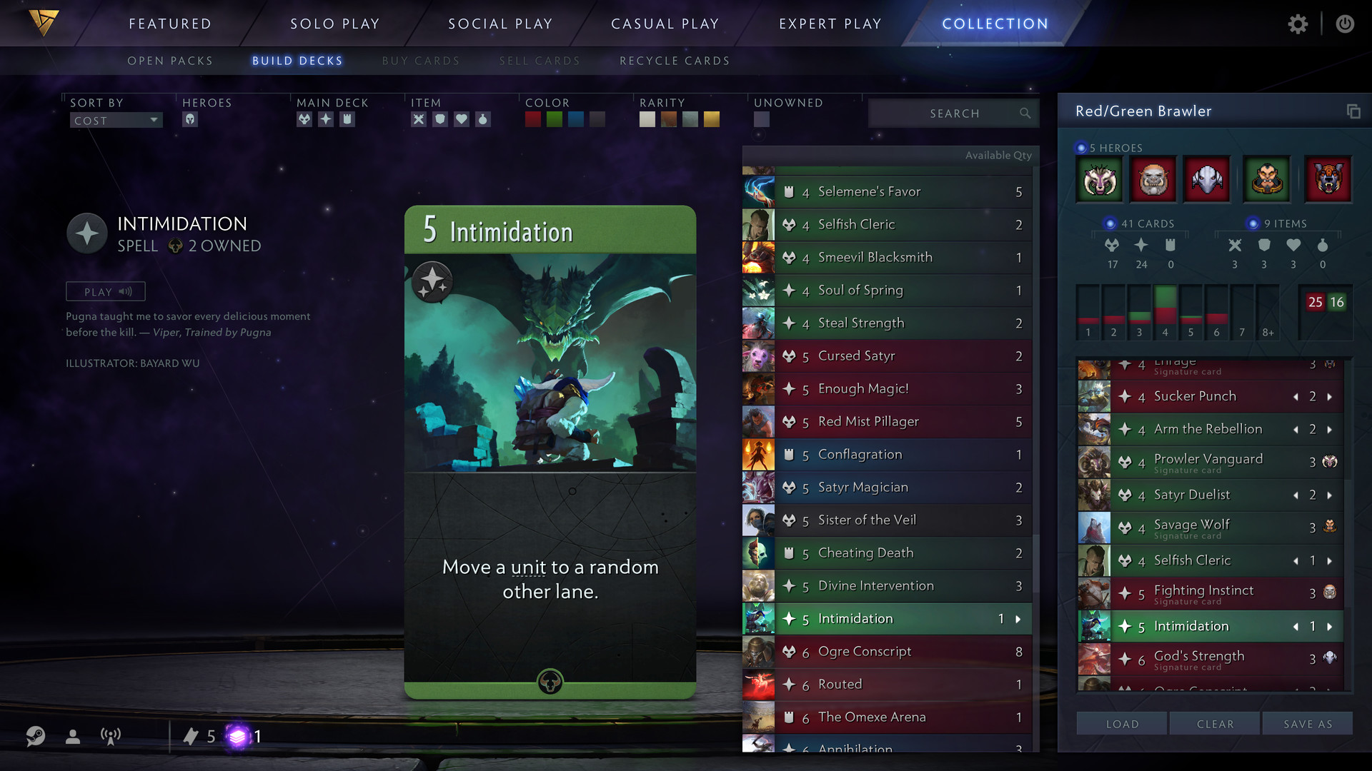 A deck building interface in 'Artifact'